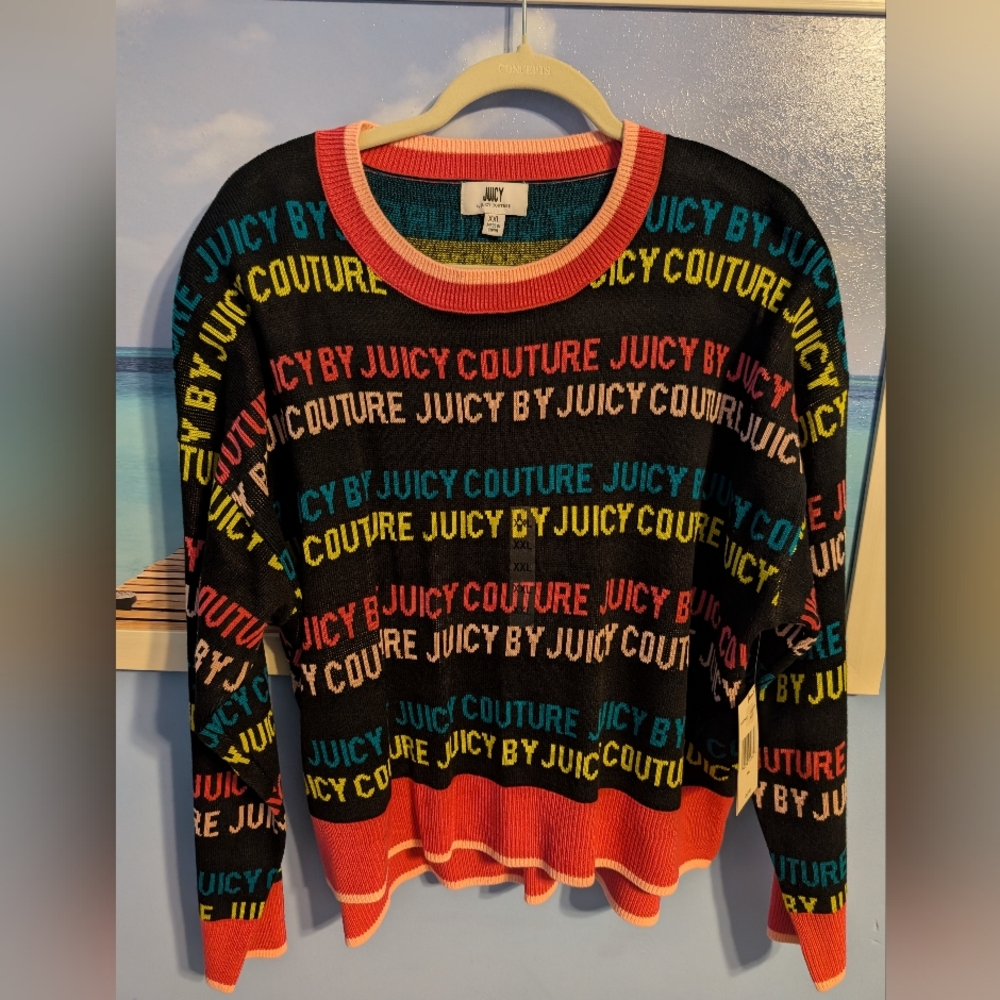 Nwt Juicy Couture Black and Multicolor Logo Sweater Warm XXLarge